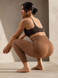 Contoura Leggings in Chocolate Brown — fabric opacity proof