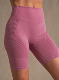 Contoura Shorts in Dusty Pink — waistband and hem detail