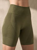 Contoura Shorts in Olive Green — waistband and hem detail