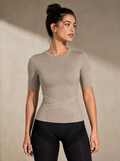 Contoura T-Shirt in Tan — front fit and drape