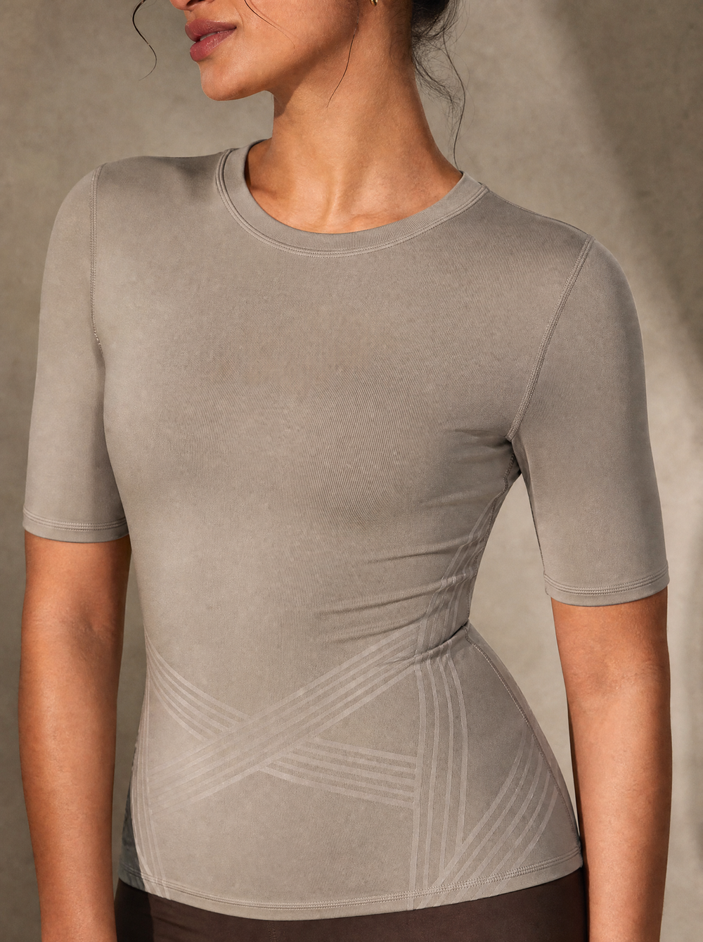 Contoura T-Shirt in Tan — construction detail