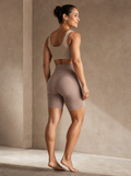 Contoura Shorts in Olive Green — rear three-quarter