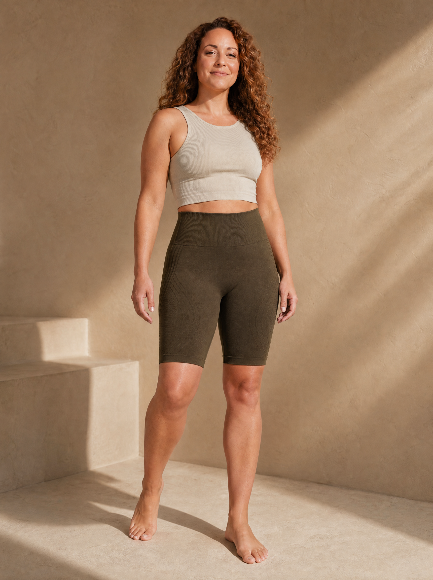 Contoura Shorts in Khaki — front three-quarter hero